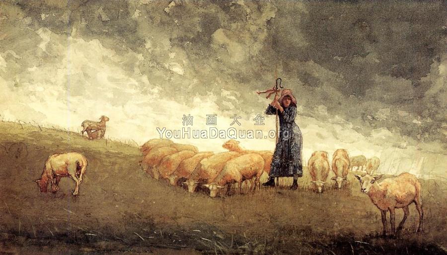 Shepherdess Tending Sheep - 温斯洛·荷默